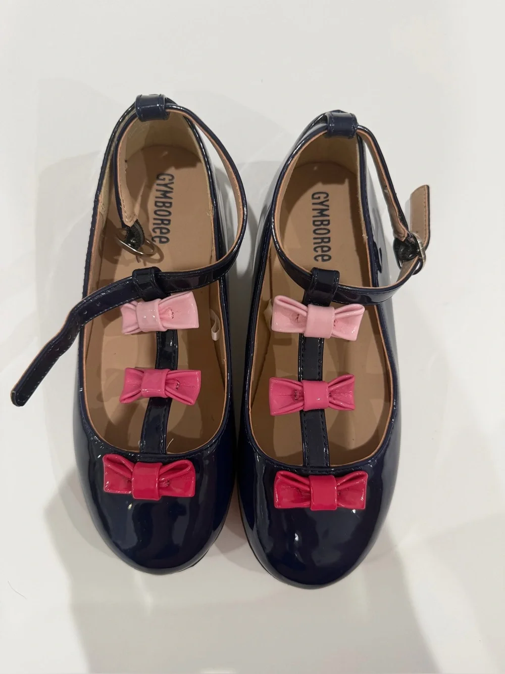 Gymboree Navy Patent Mary Jane Shoes with Pink Bow Accents